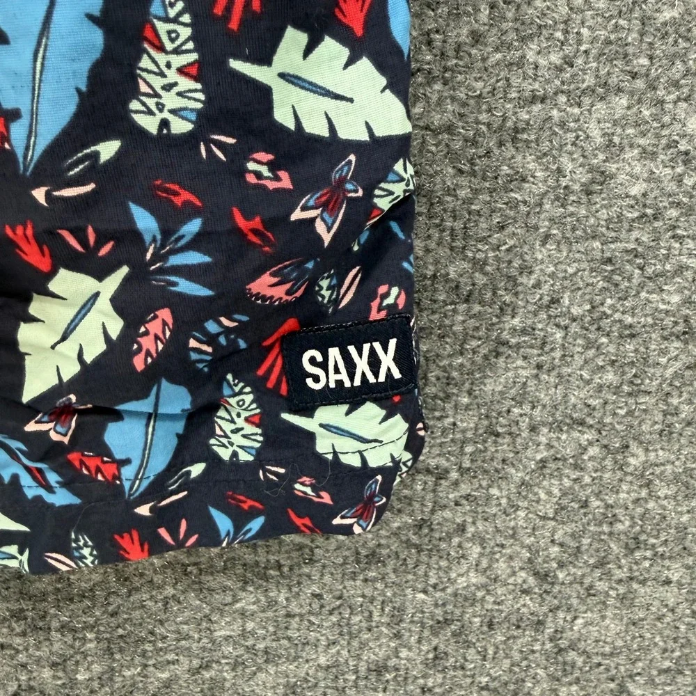 Saxx Cannonball 2N1 Swim Shorts Mens Small Blue Tropical Leaf Print Board Trunks